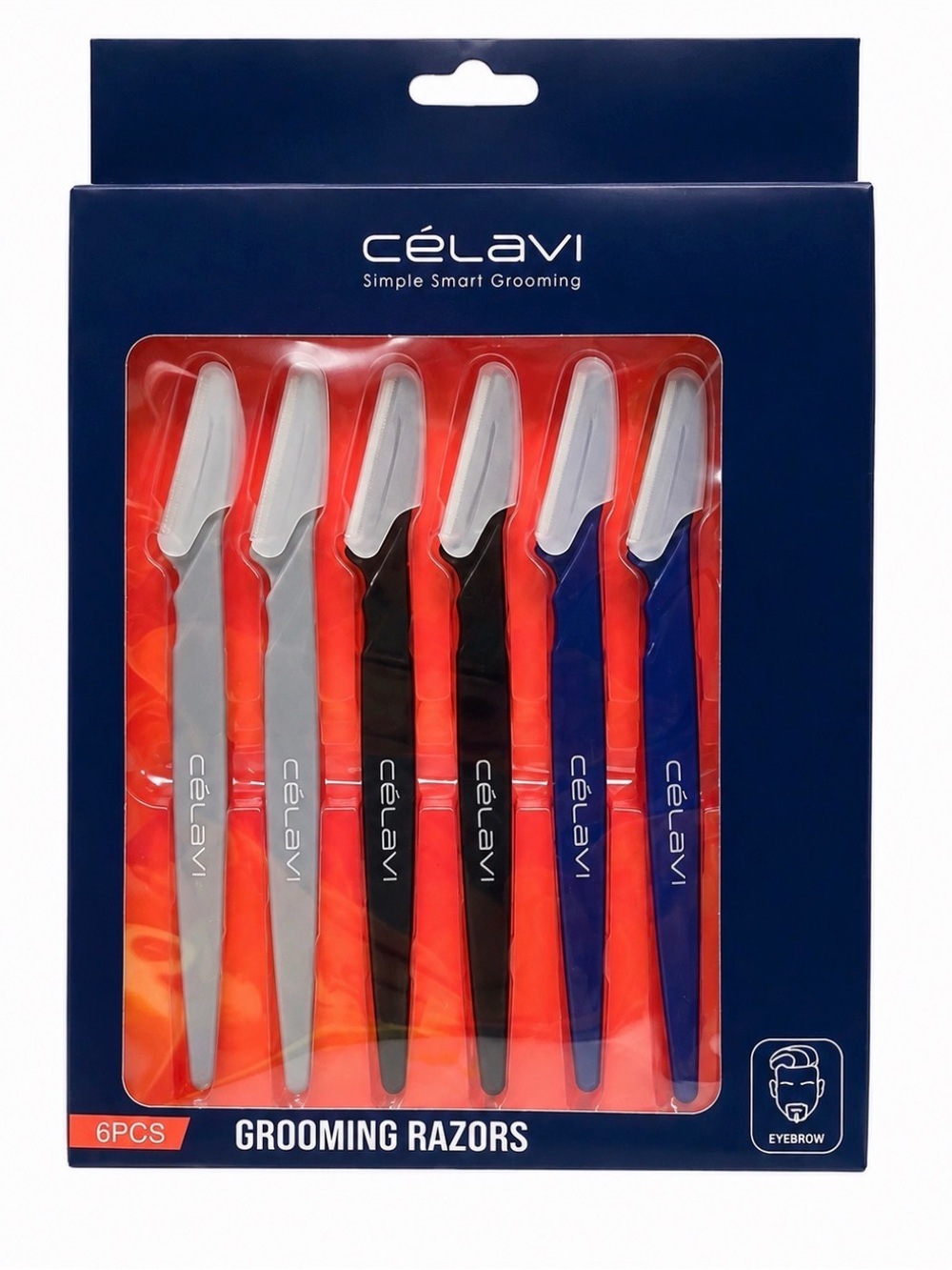 Célavi 6-Pack Grooming Razors - Gray, Black, Blue for Eyebrows and Hair NEW PC